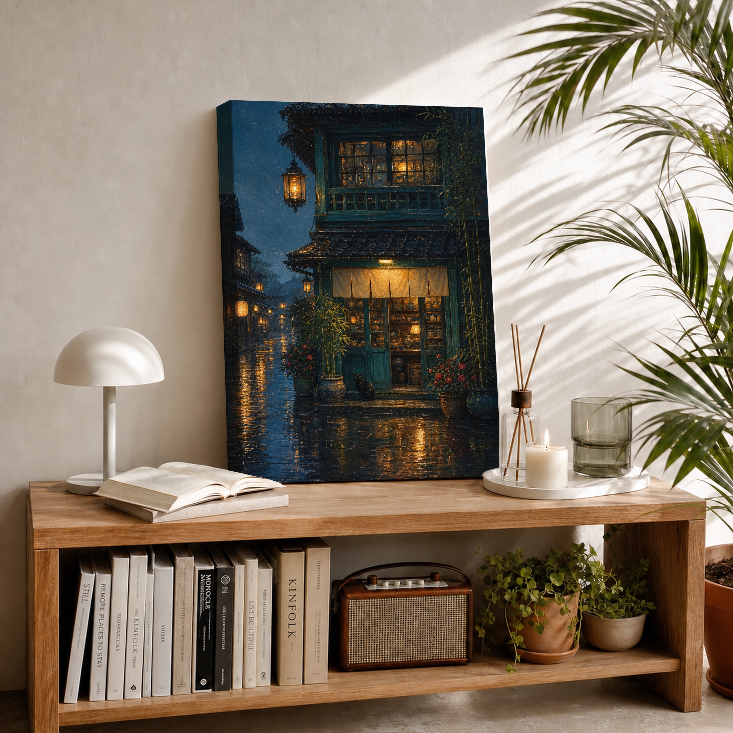 Rainy Lantern Townhouse canvas room mockup by Seji Art
