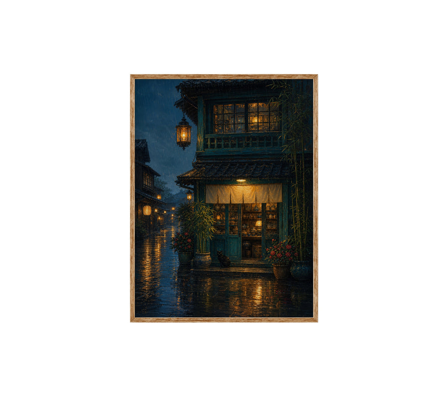 Rainy Lantern Townhouse poster print preview by Seji Art