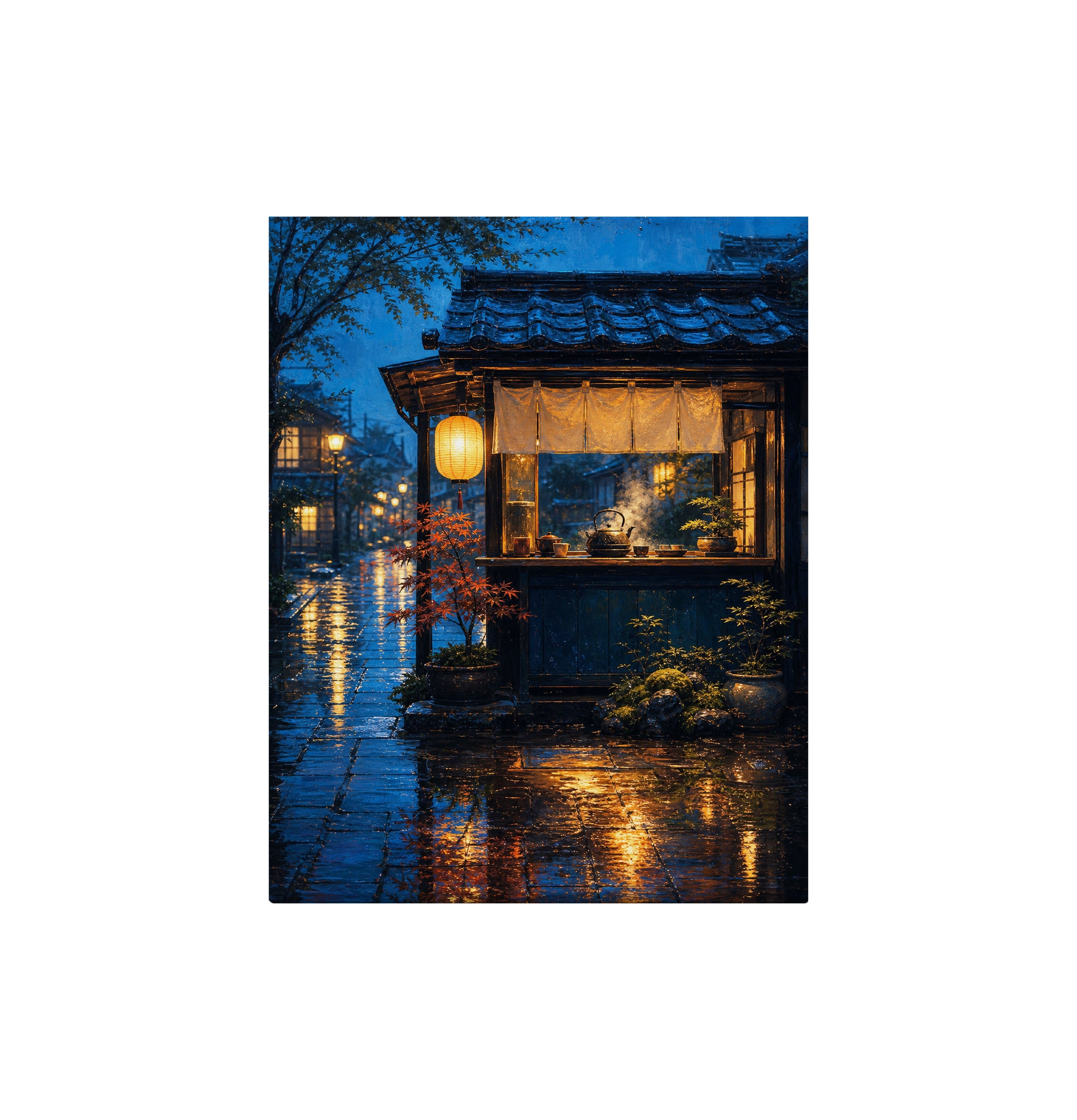 Rainy Paris Corner Cafe canvas wall art preview by Seji Art