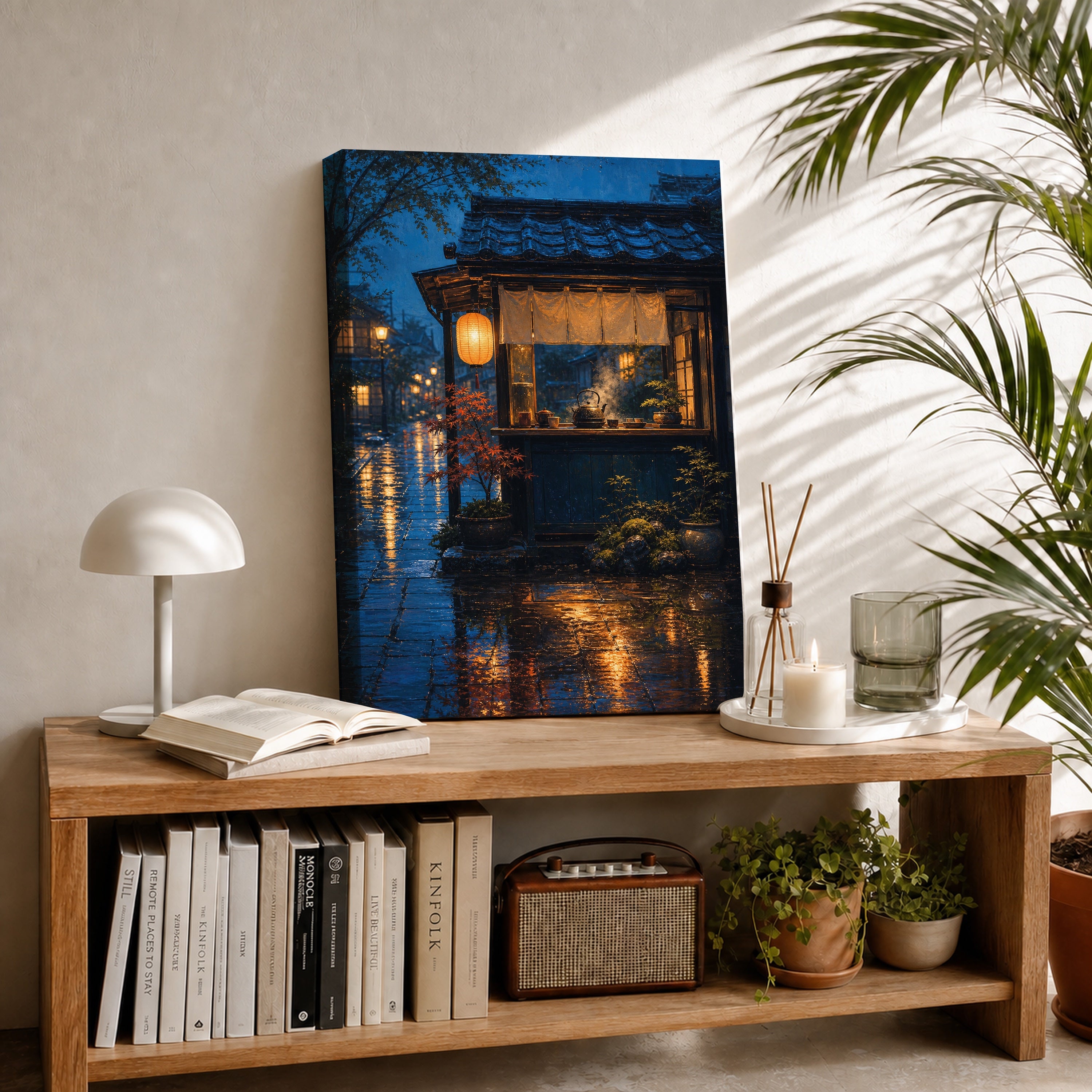 Rainy Paris Corner Cafe canvas room mockup by Seji Art