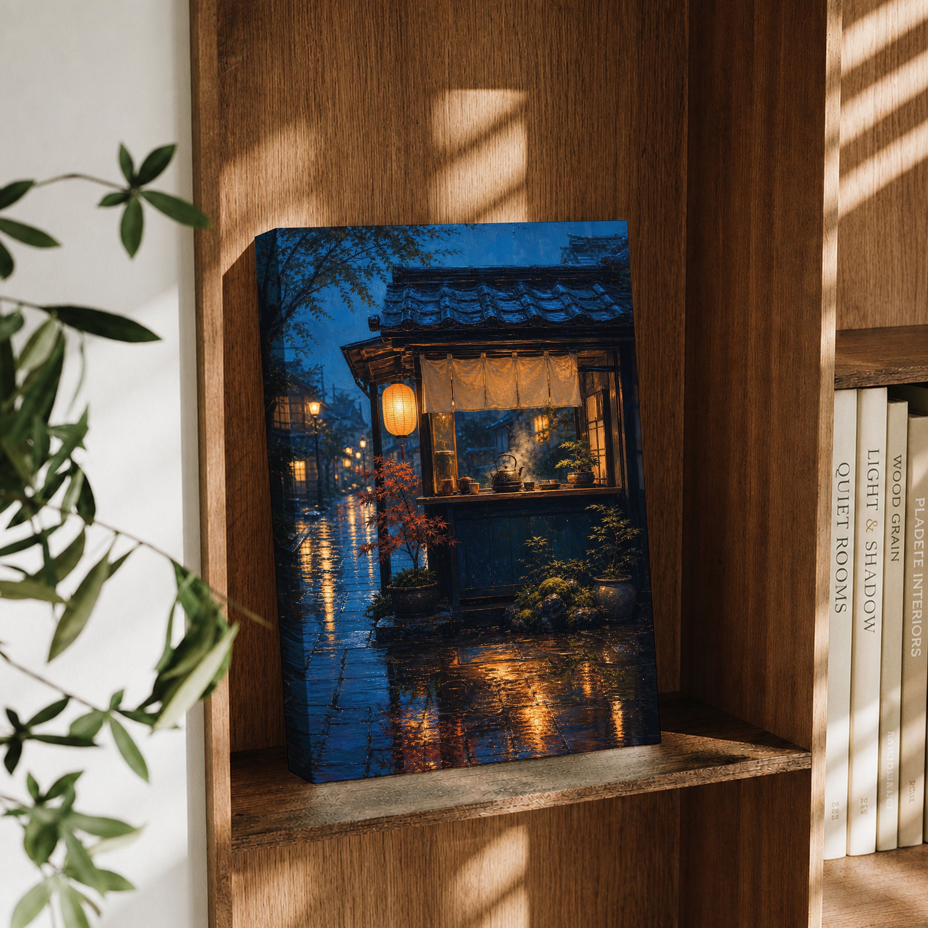 Rainy Paris Corner Cafe canvas wall art decor mockup by Seji Art