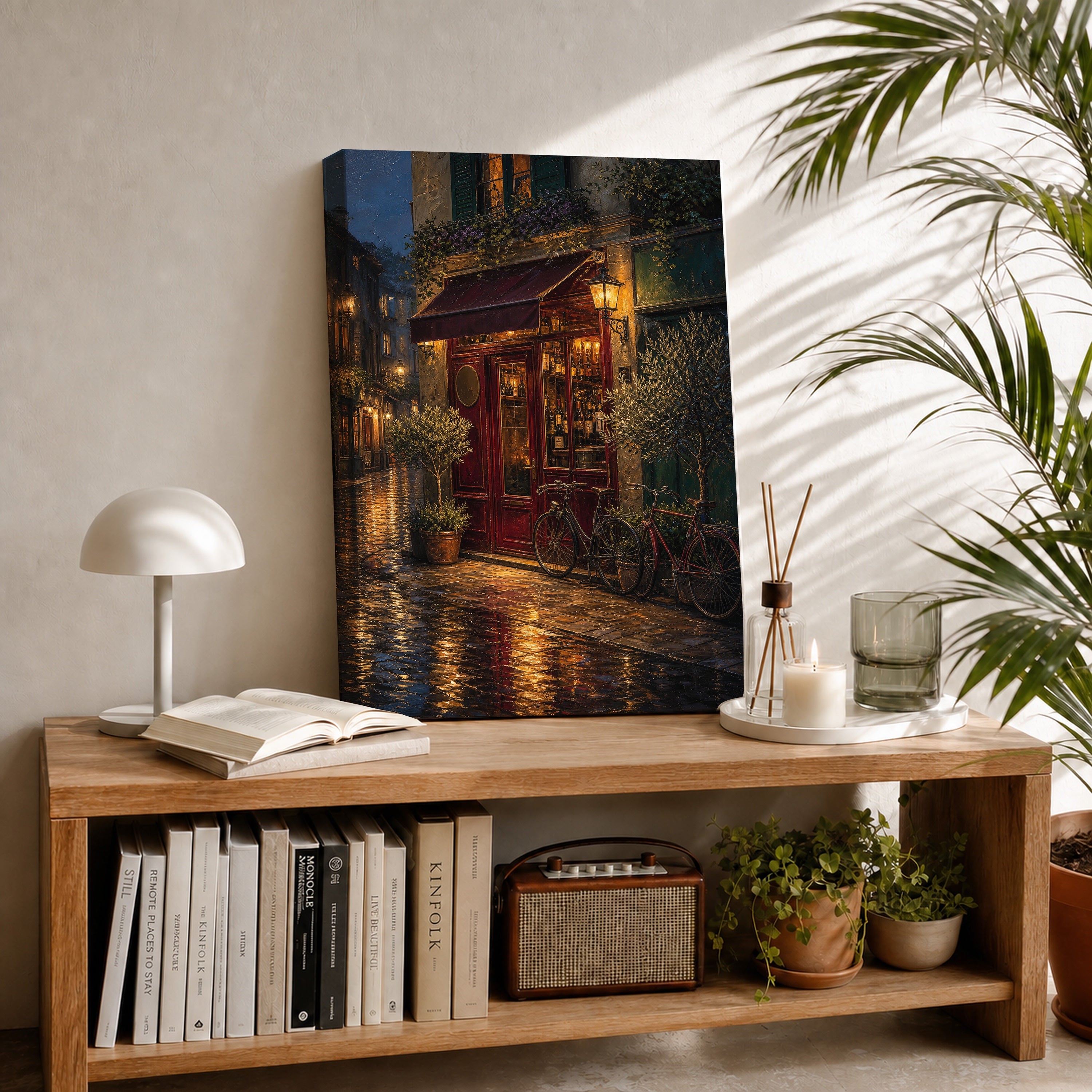 Rainy Red Awning Bistro canvas room mockup by Seji Art