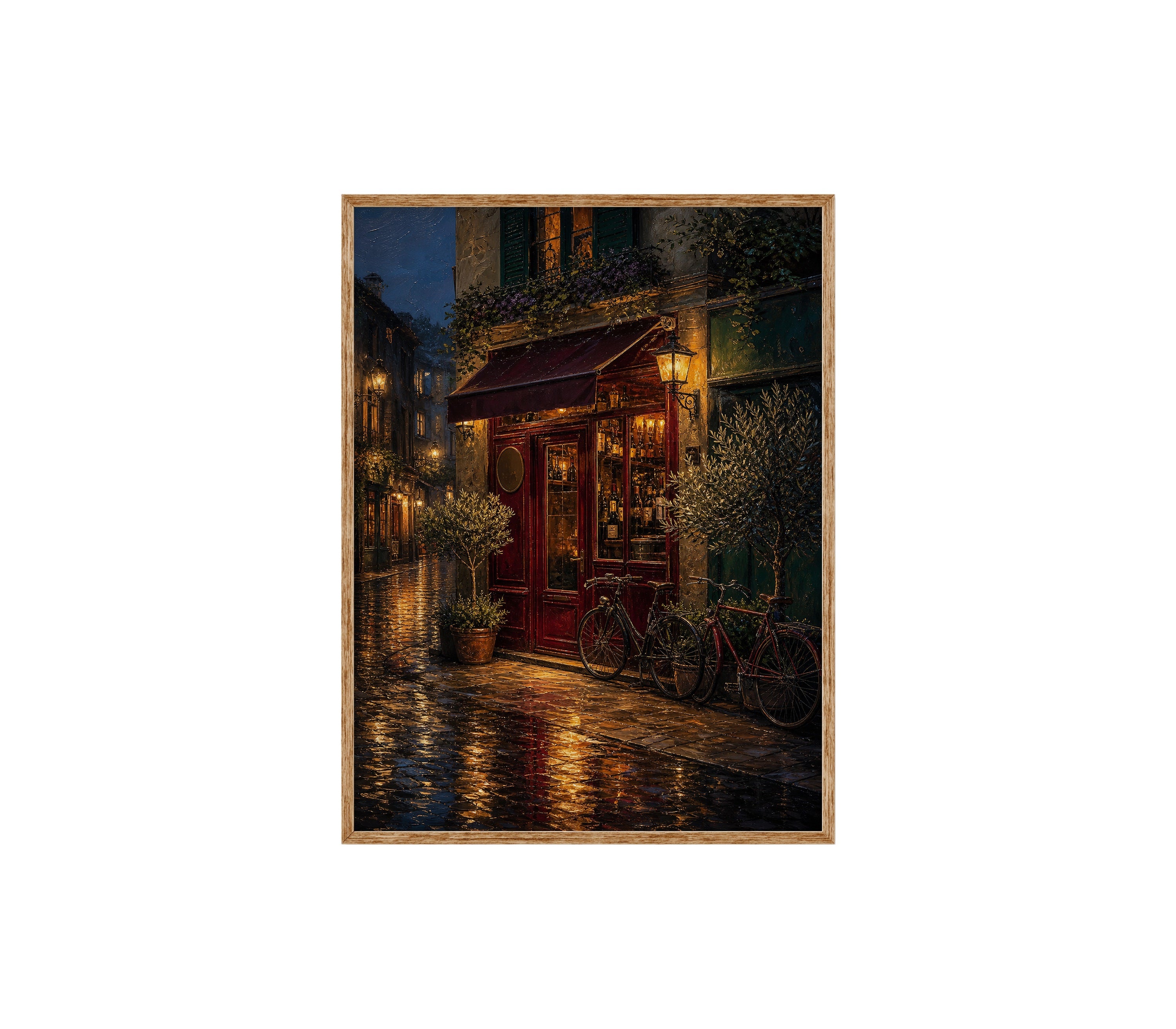 Rainy Red Awning Bistro poster print preview by Seji Art