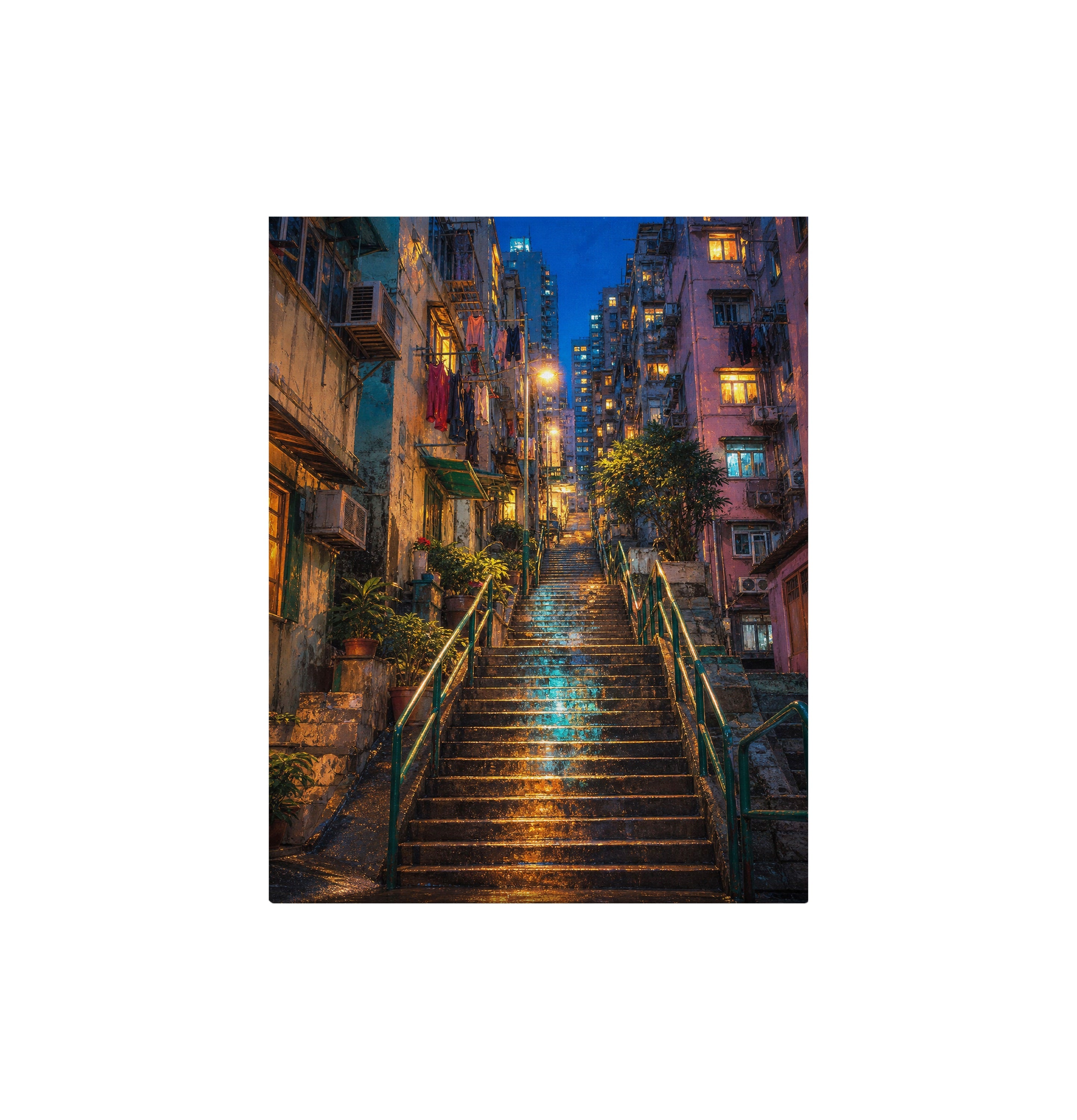 Rainy Stone Stairway Night canvas wall art preview by Seji Art