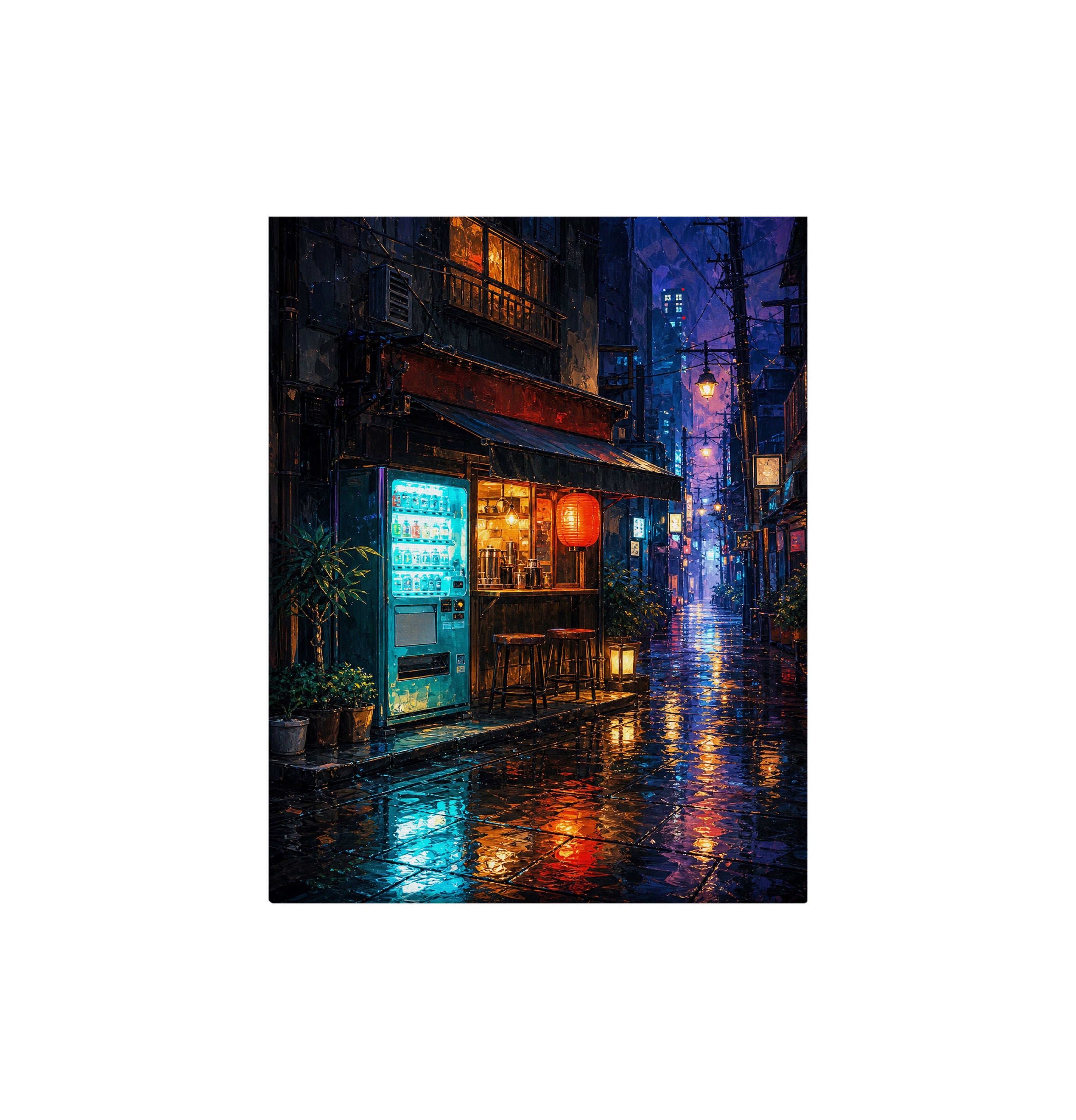 Rainy Tokyo Corner Store canvas wall art preview by Seji Art