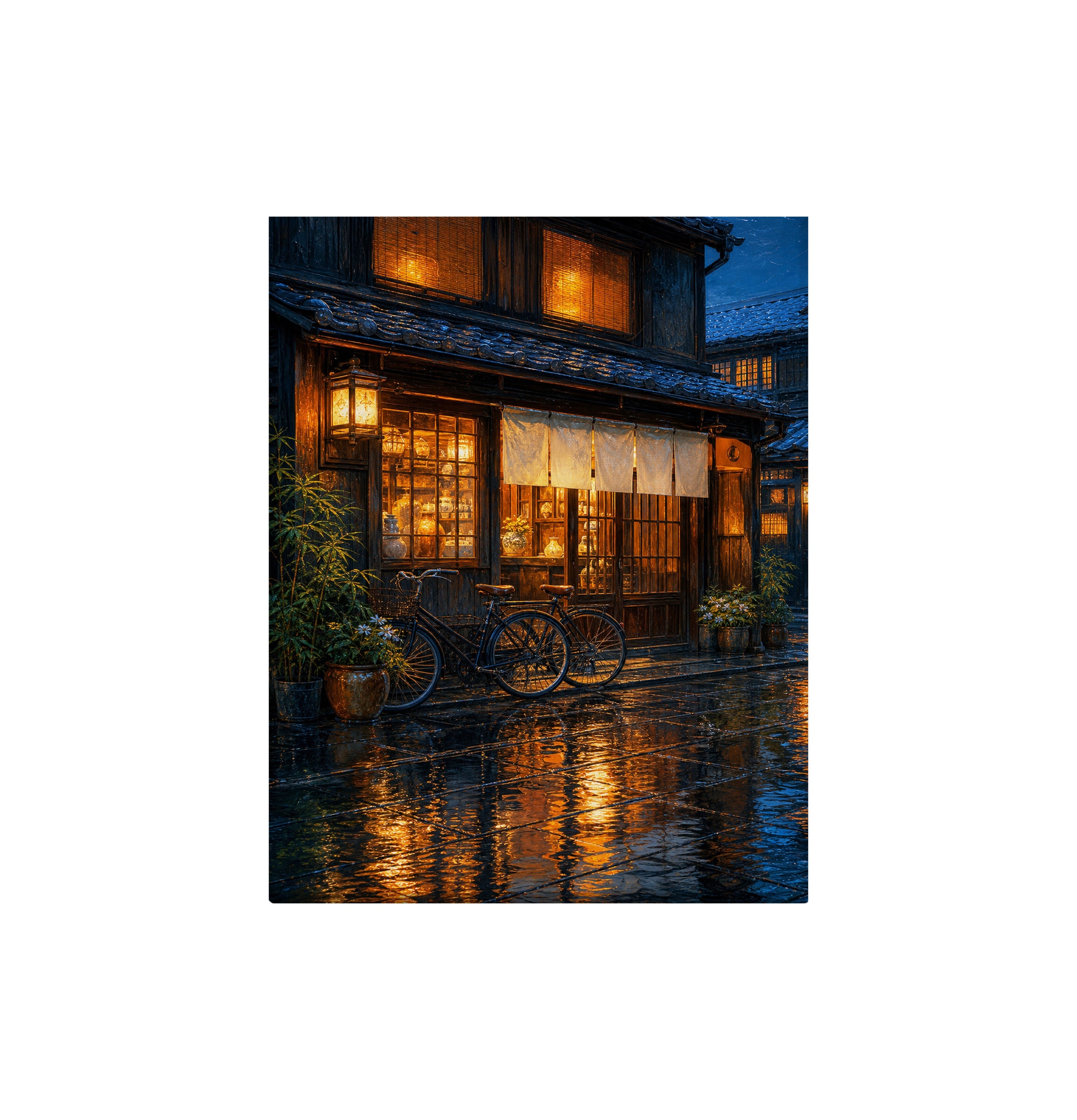 Rainy Warm Window Cafe canvas wall art preview by Seji Art