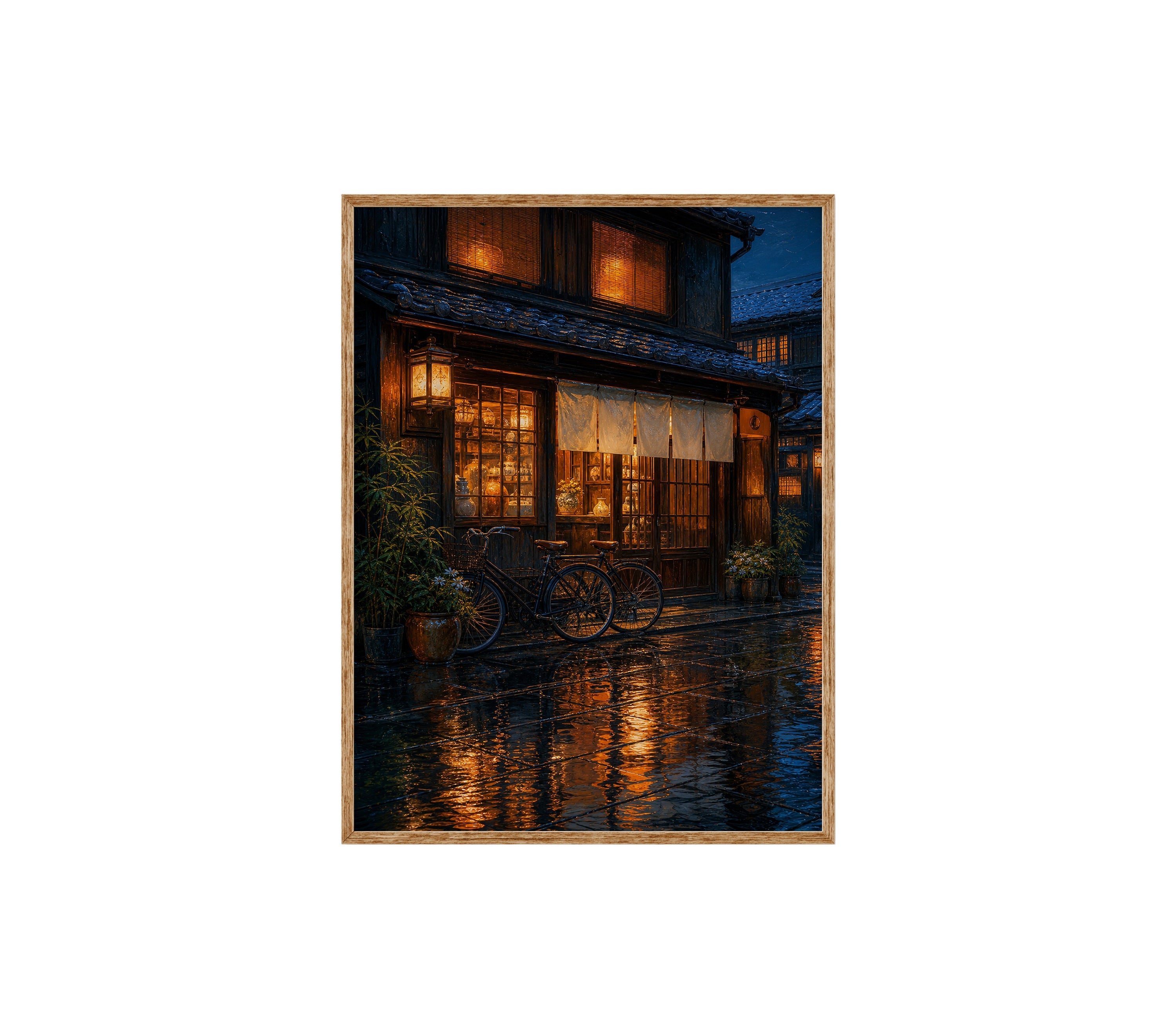 Rainy Warm Window Cafe poster print preview by Seji Art