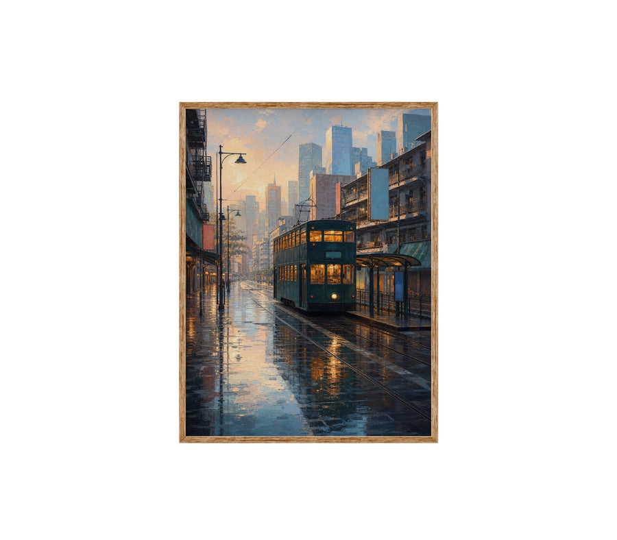 Rainy Waterfront Tram City poster print preview by Seji Art