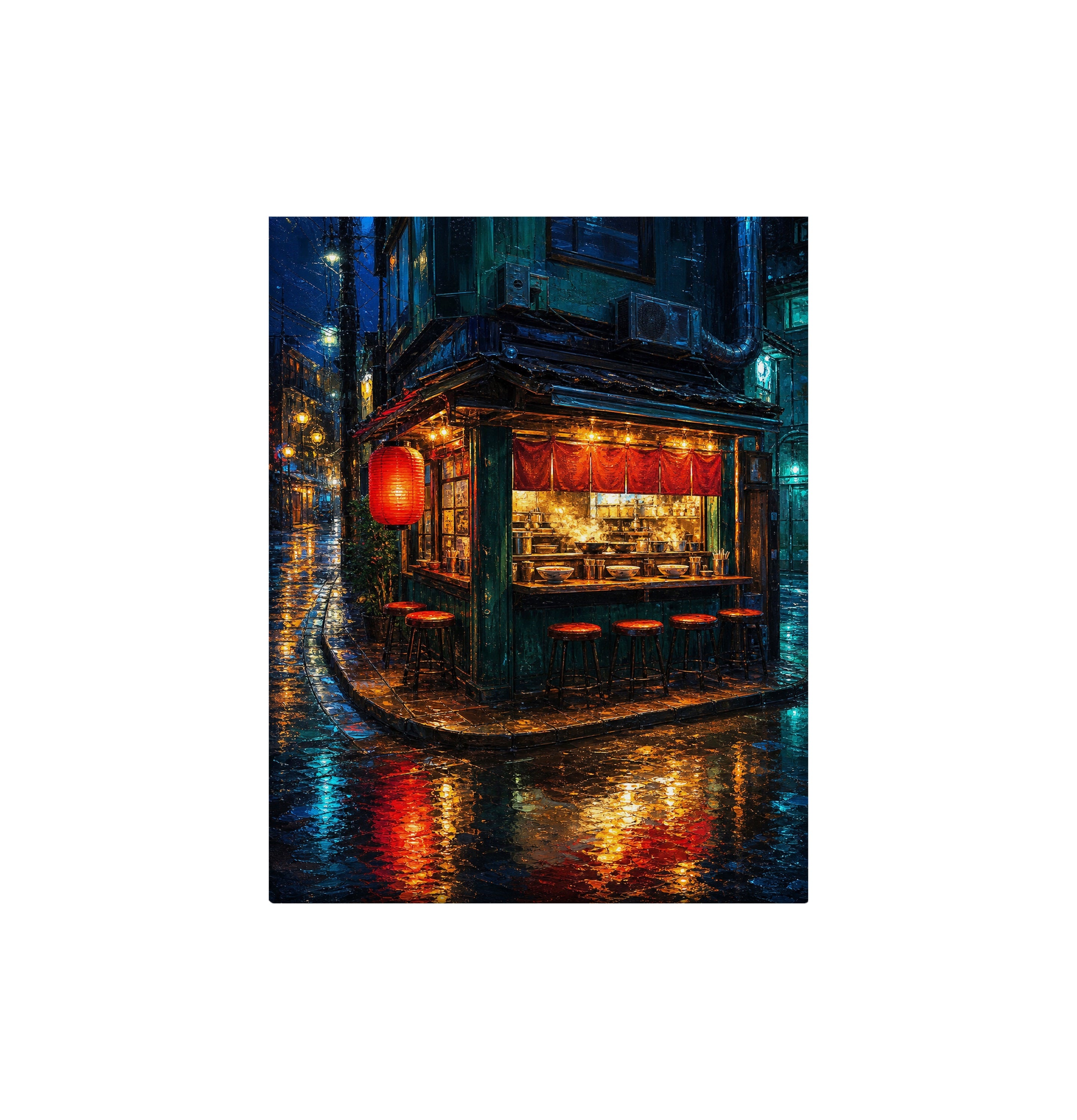 Red Lantern Night Corner Shop canvas wall art preview by Seji Art