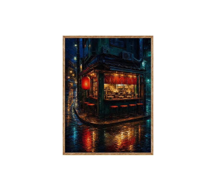 Red Lantern Night Corner Shop poster print preview by Seji Art