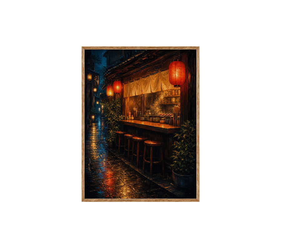 Red Lantern Rain Bar Counter poster print preview by Seji Art