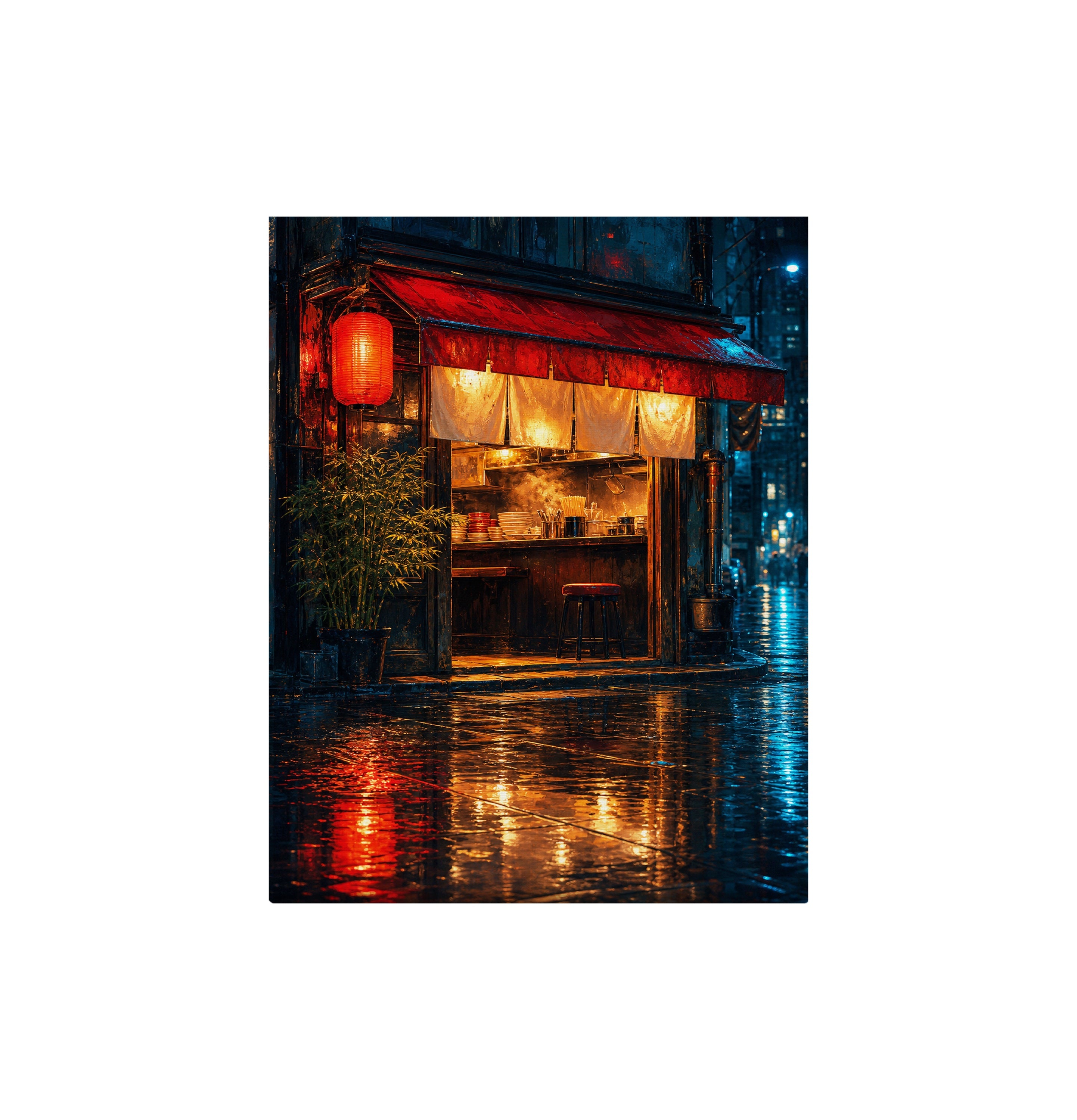 Red Lantern Rain Noodle Bar canvas wall art preview by Seji Art