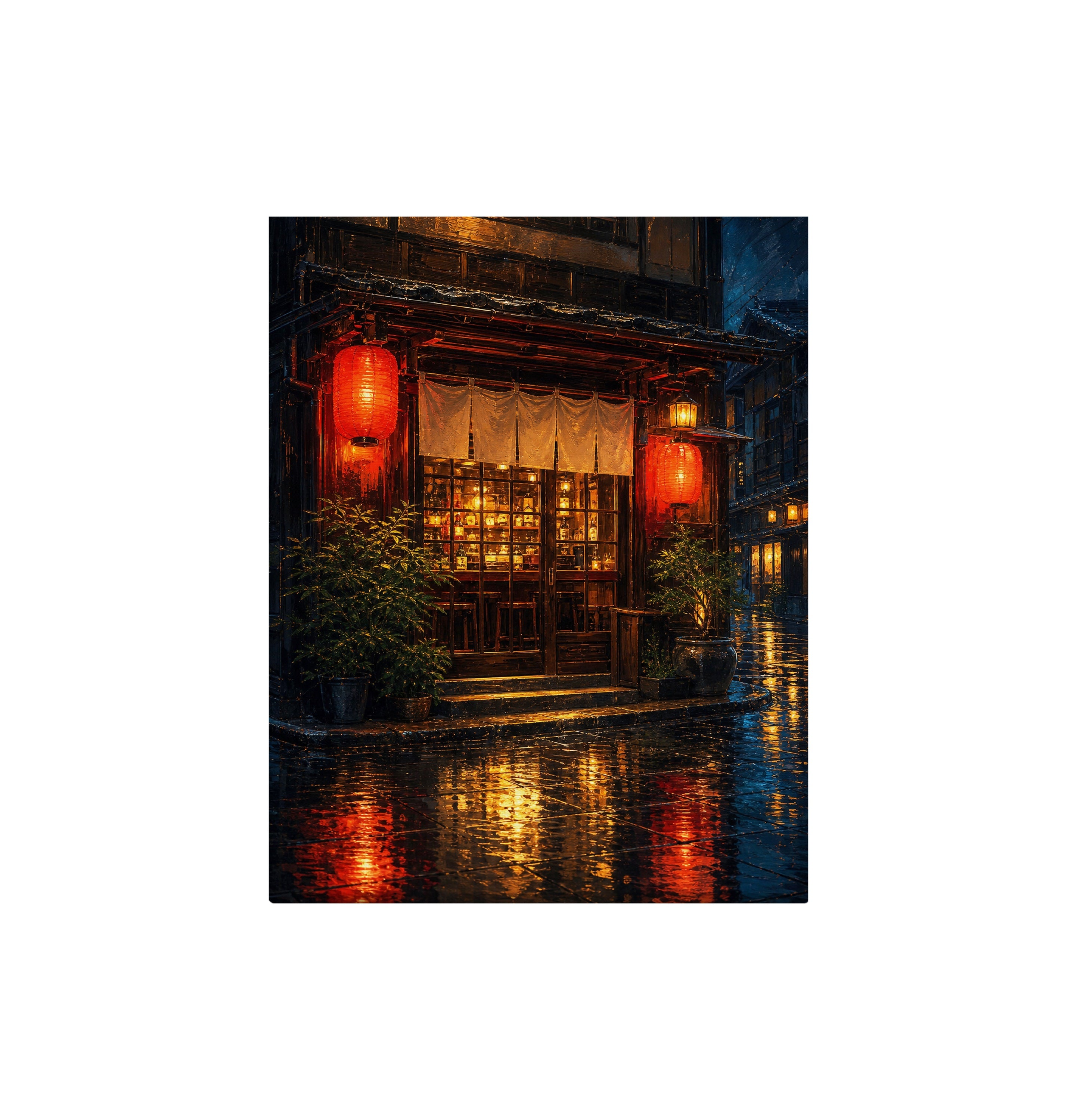 Red Lantern Rainy Noodle Shop canvas wall art preview by Seji Art
