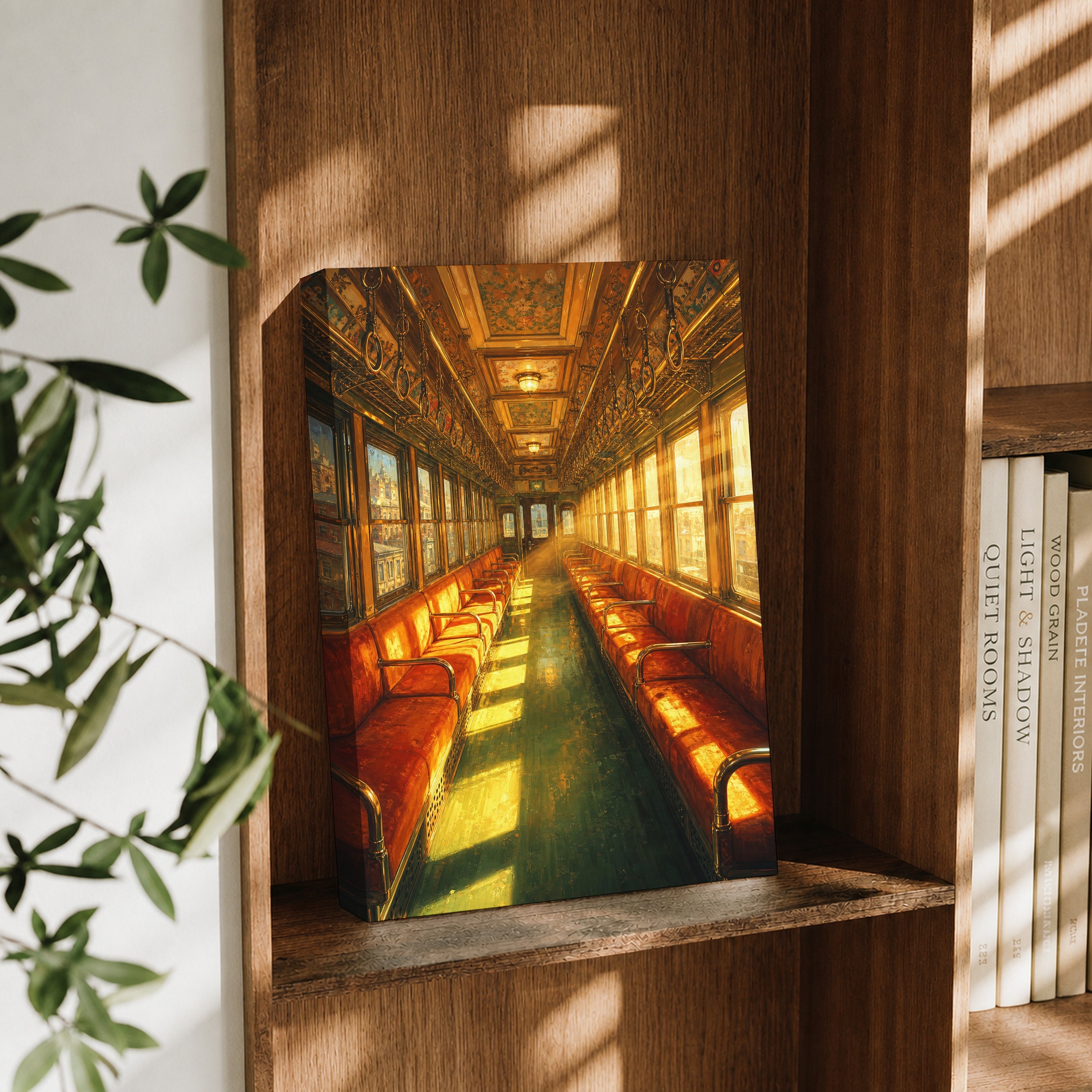 Red Velvet Vintage Train Car canvas wall art decor mockup by Seji Art