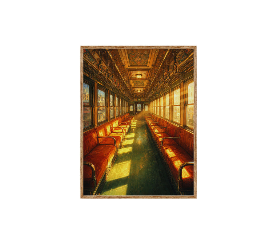 Red Velvet Vintage Train Car poster print preview by Seji Art