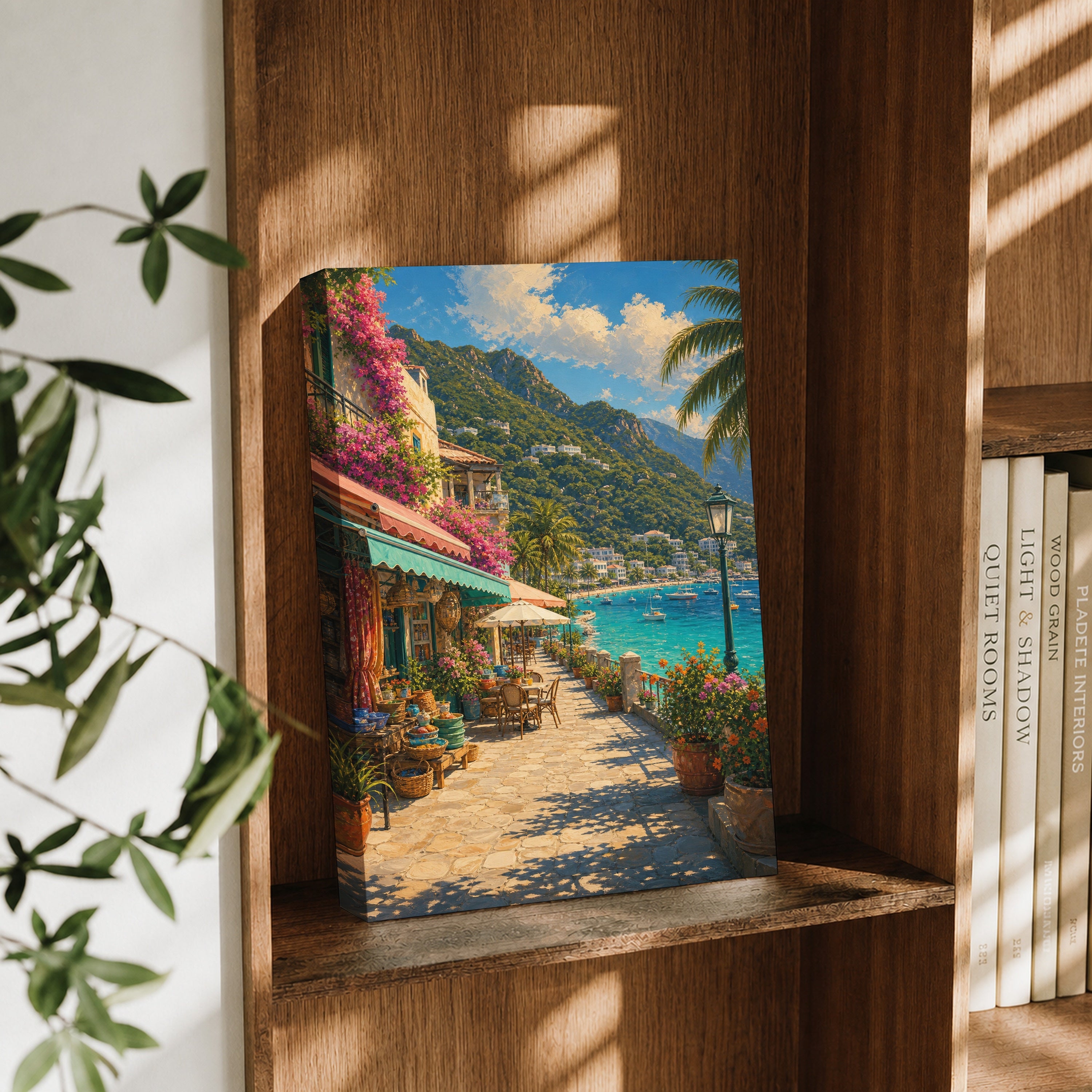 Riviera Flower Promenade canvas wall art decor mockup by Seji Art
