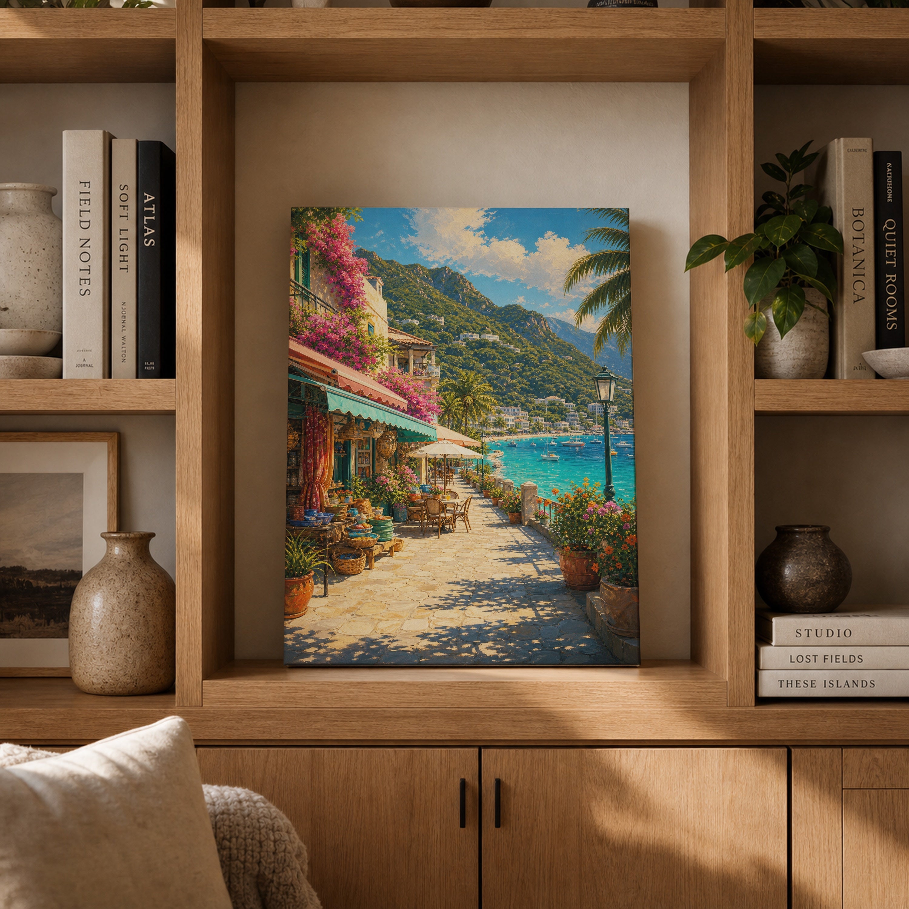 Riviera Flower Promenade canvas gallery shelf mockup by Seji Art