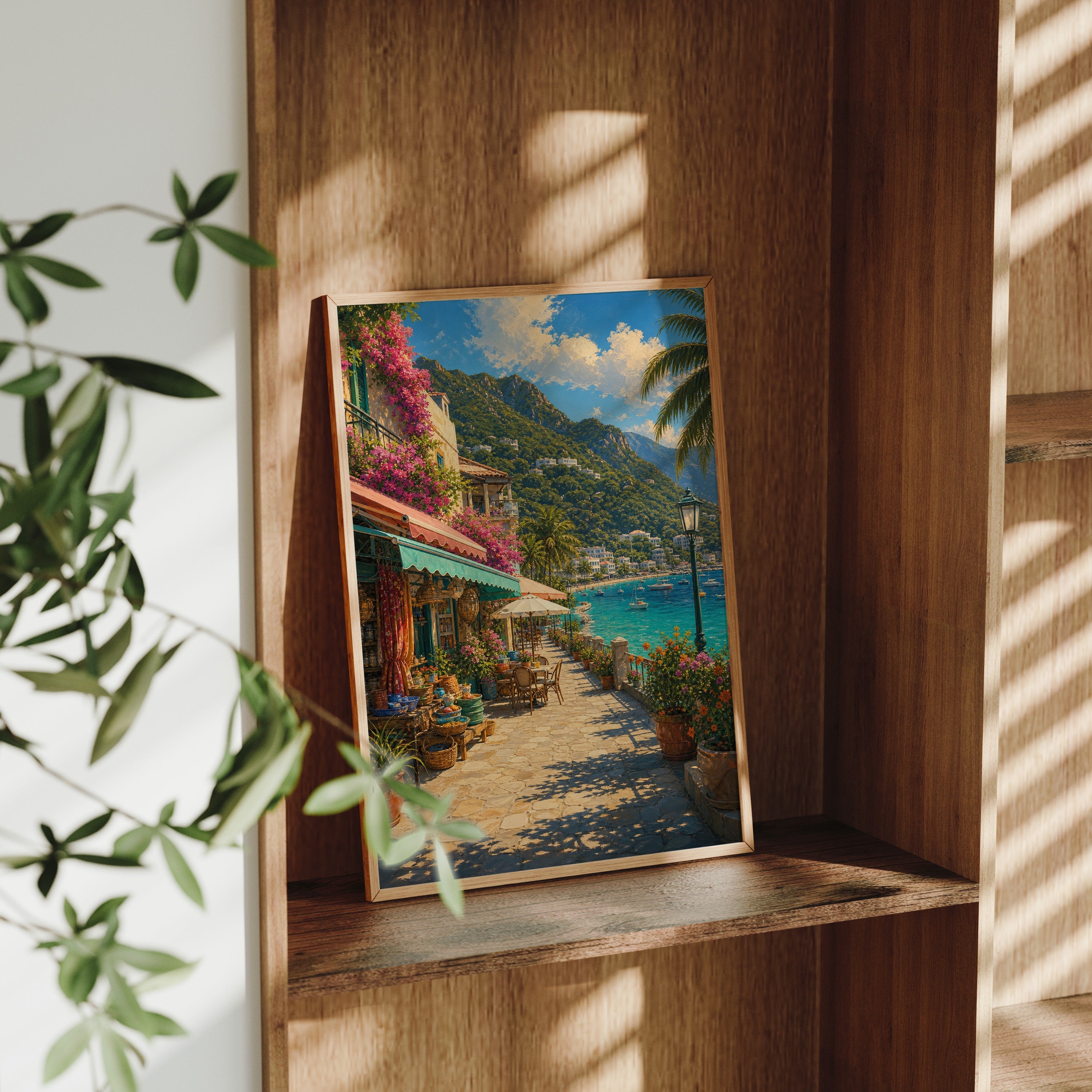 Riviera Flower Promenade poster gallery shelf mockup by Seji Art