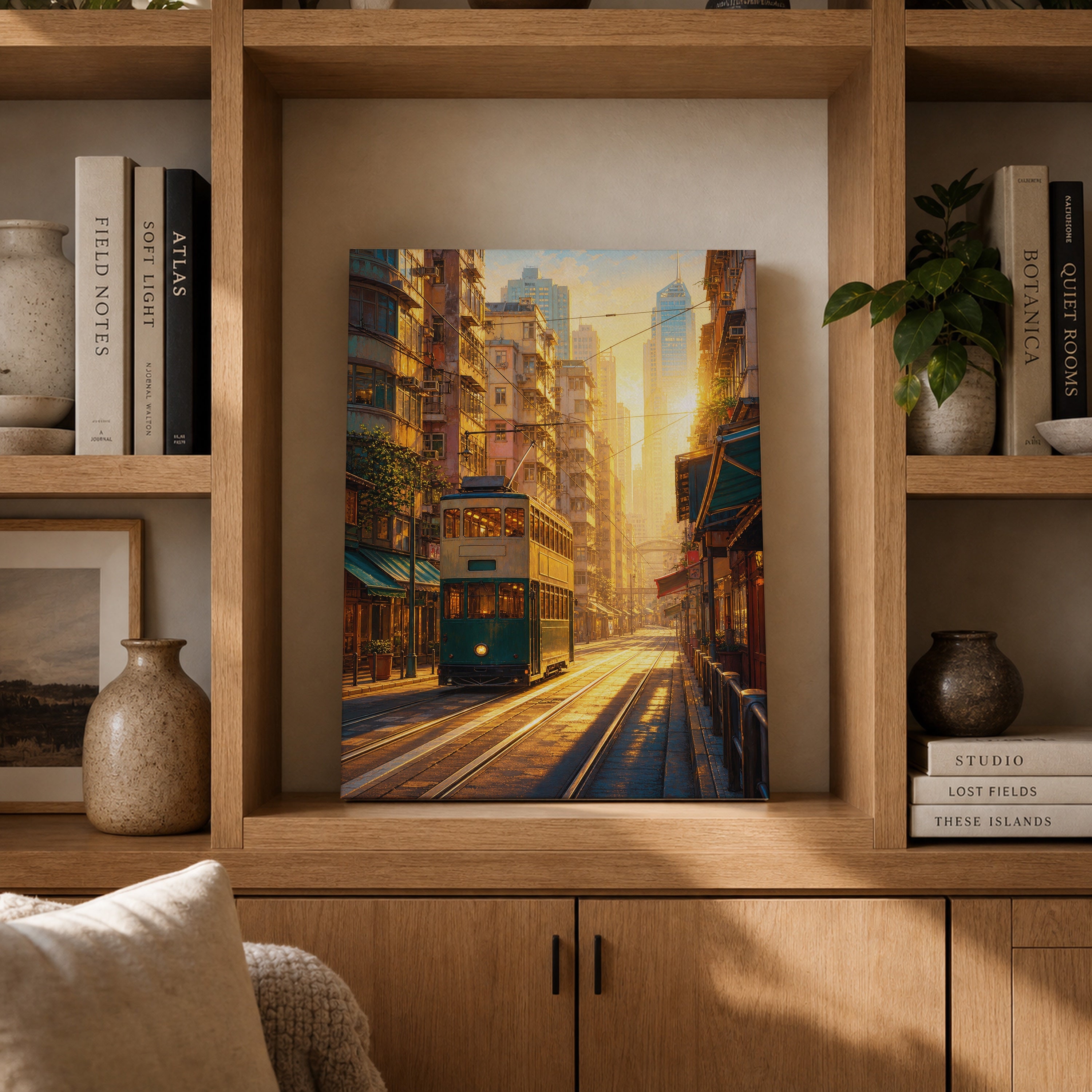 San Francisco Cable Car Sunset canvas gallery shelf mockup by Seji Art