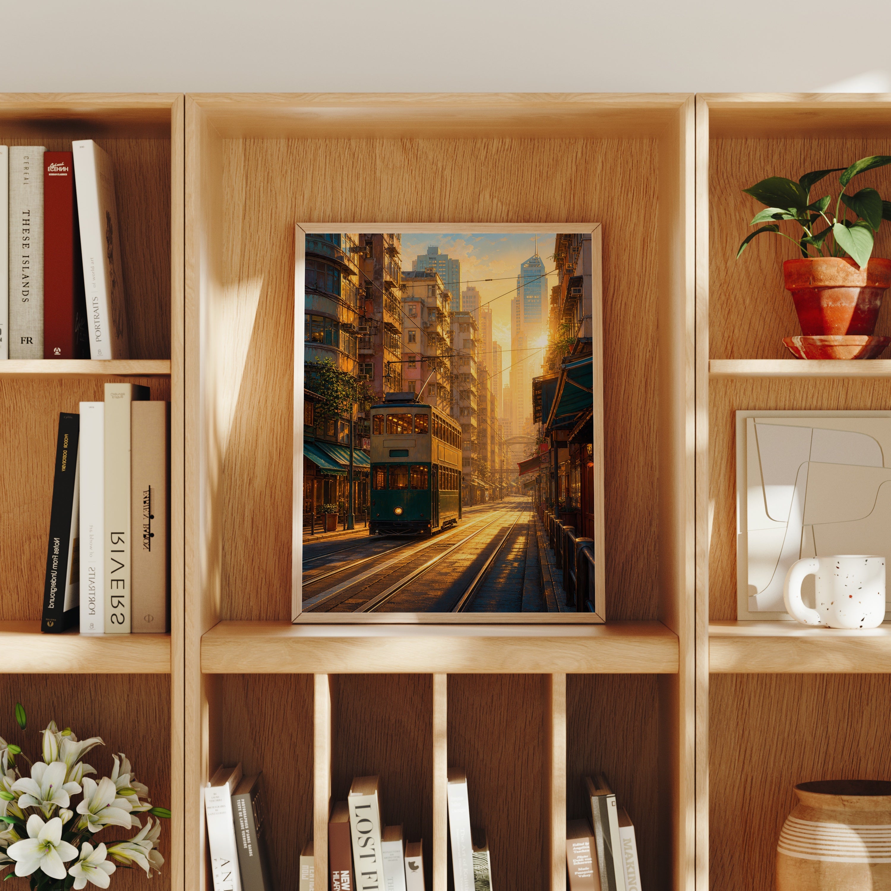 San Francisco Cable Car Sunset poster home decor mockup by Seji Art