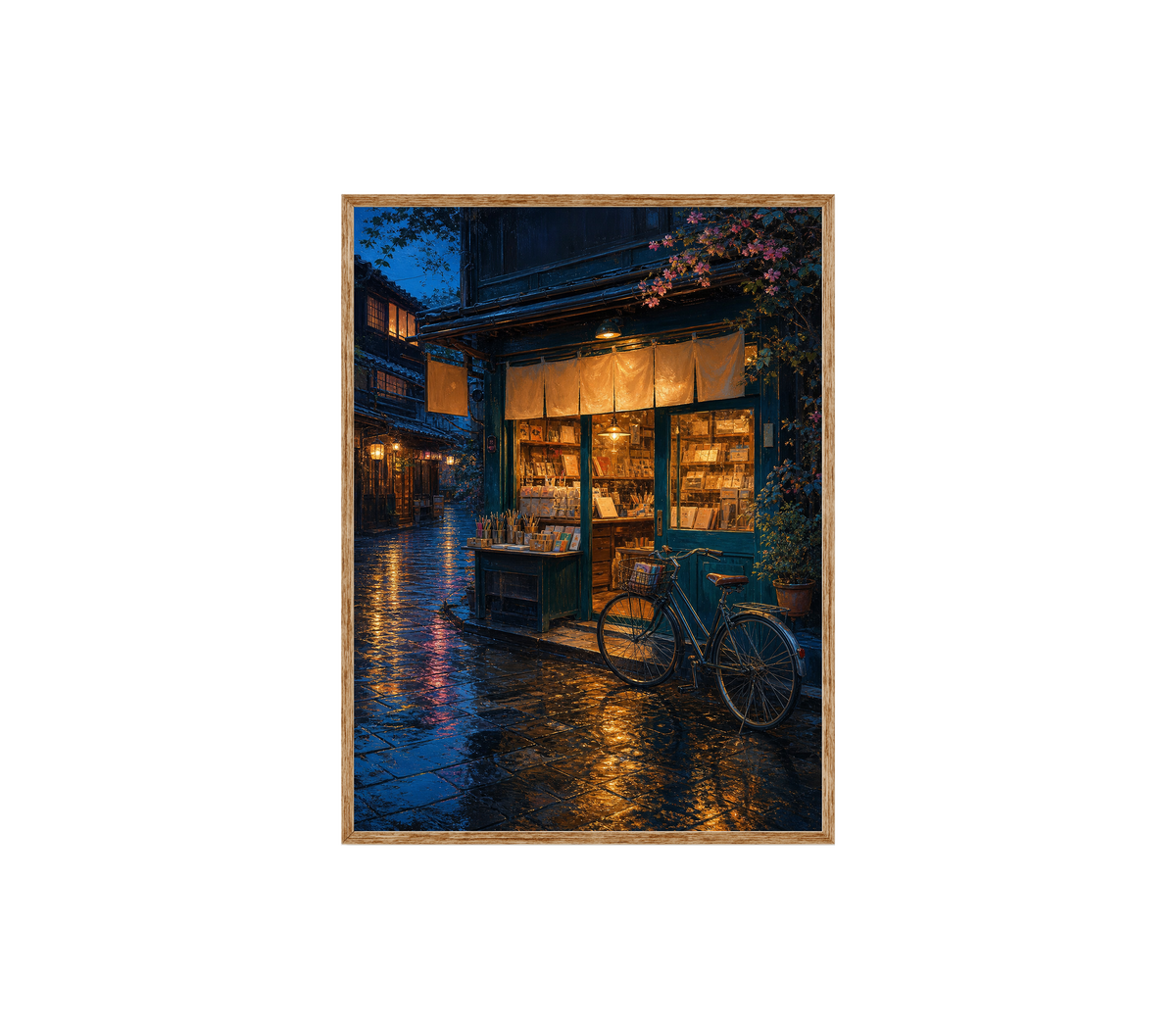 Rainy Blue Door Bookstore Wall Art Print poster original preview