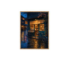 Rainy Blue Door Bookstore Wall Art Print poster original preview