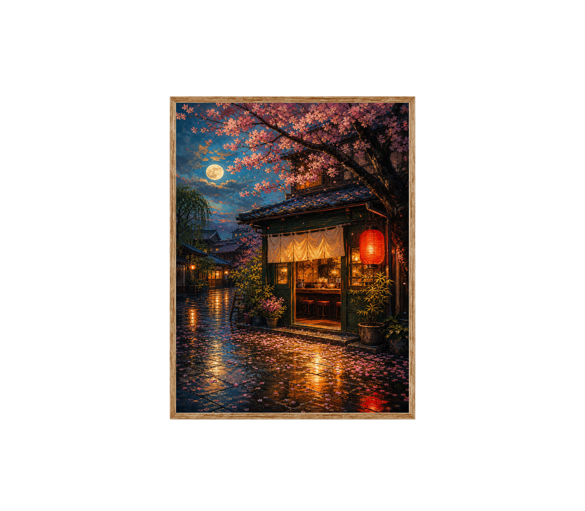 Kyoto Rainy Lantern Street Wall Art Print poster original preview