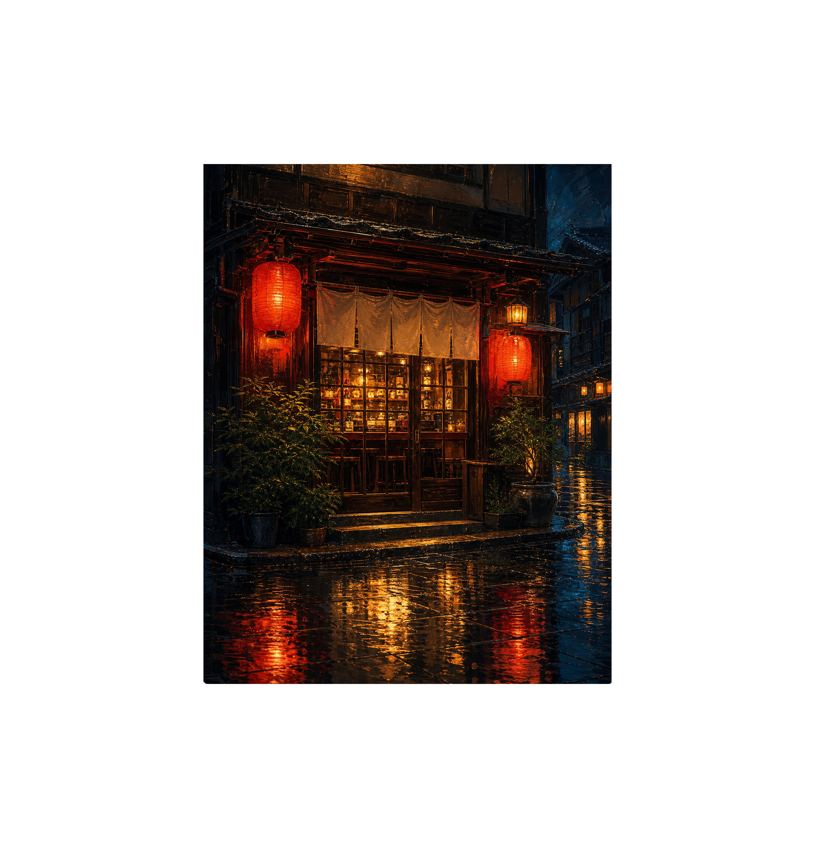 Red Lantern Rainy Noodle Shop Wall Art Print