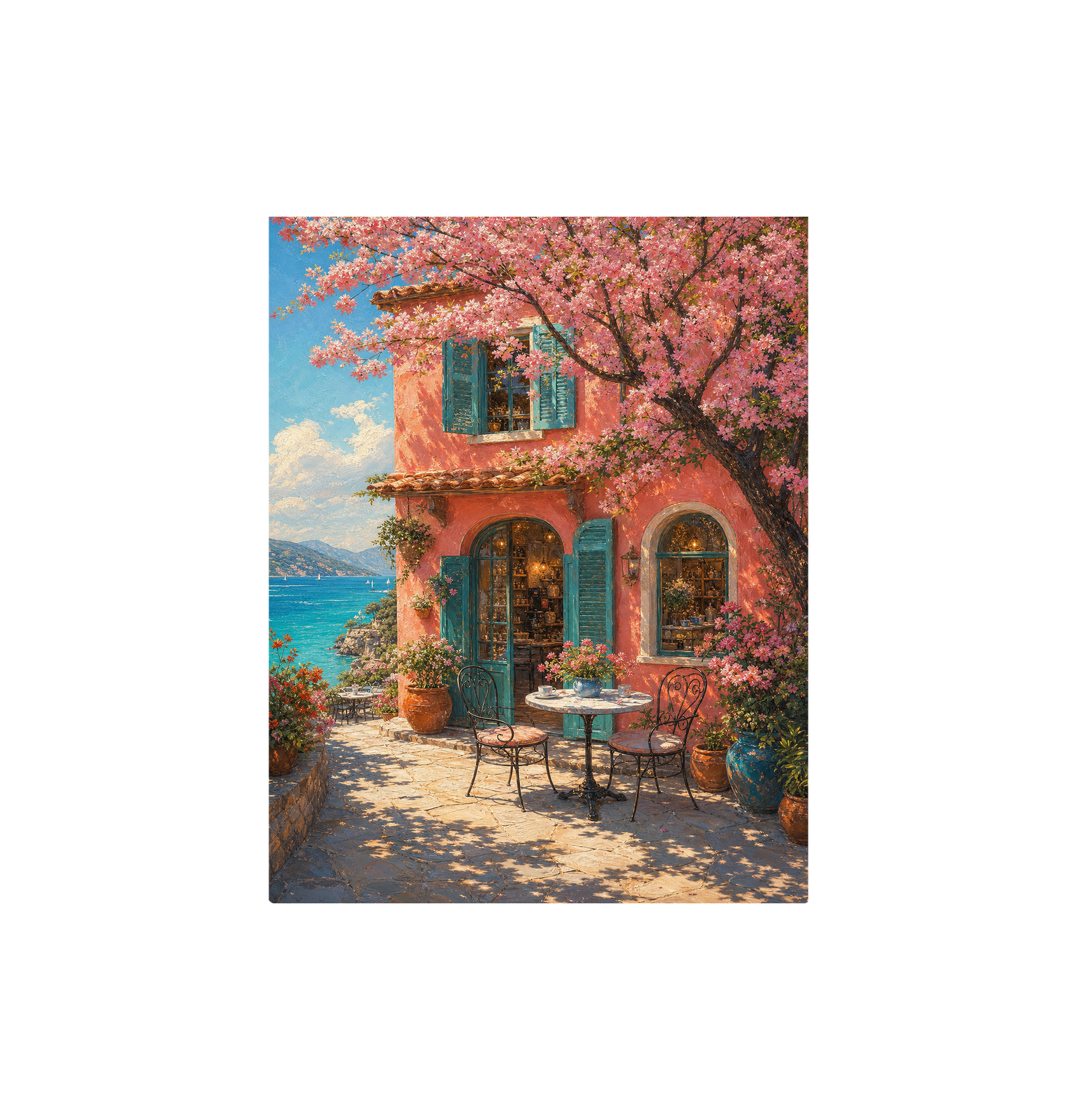 Cherry Blossom Courtyard Window Wall Art Print