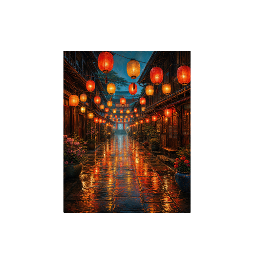 Lantern Market Rain Street Wall Art Print