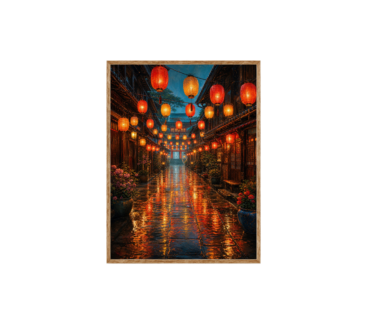 Lantern Market Rain Street Wall Art Print poster original preview