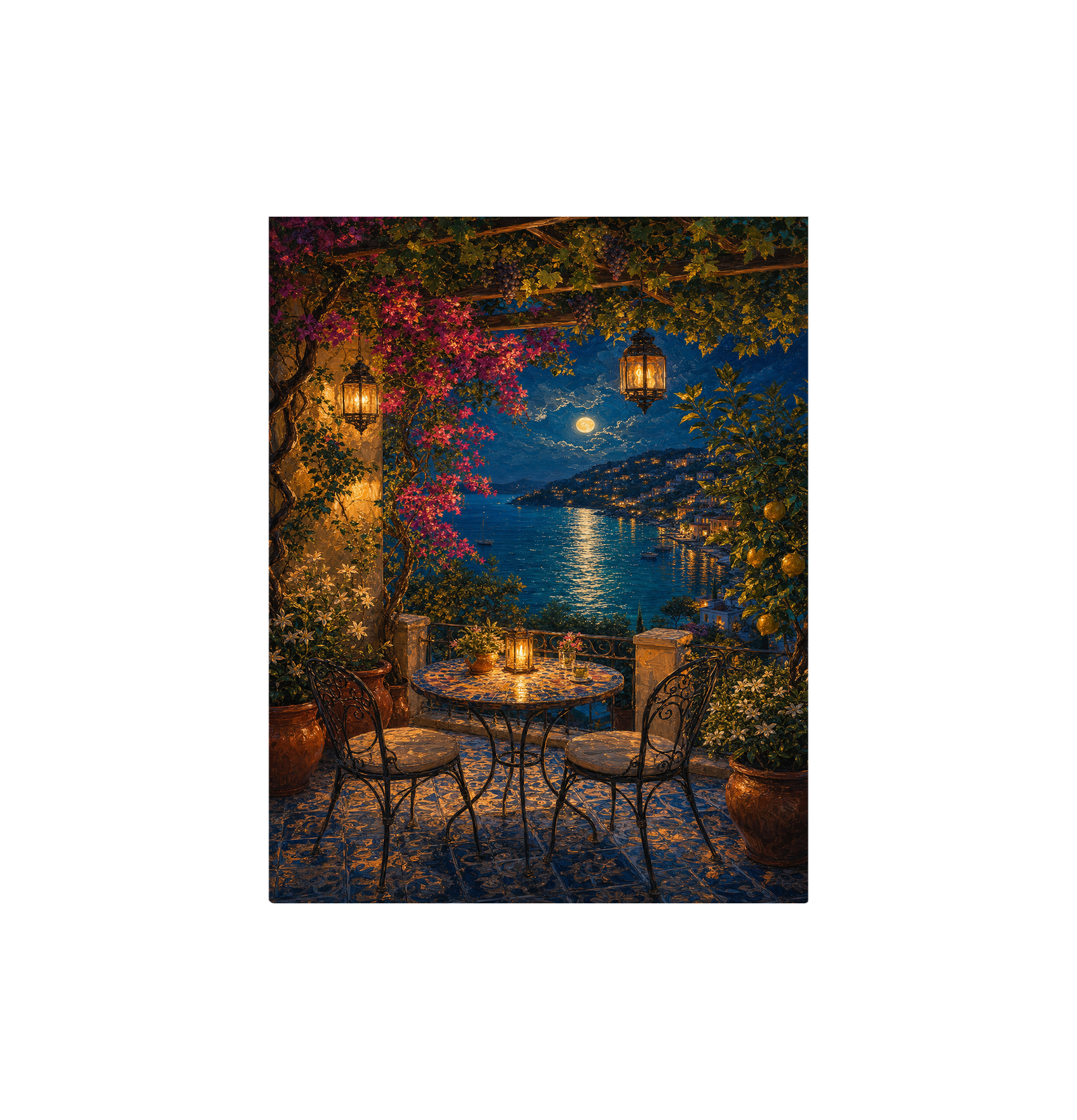 Midnight Lake Terrace Cafe Wall Art Print