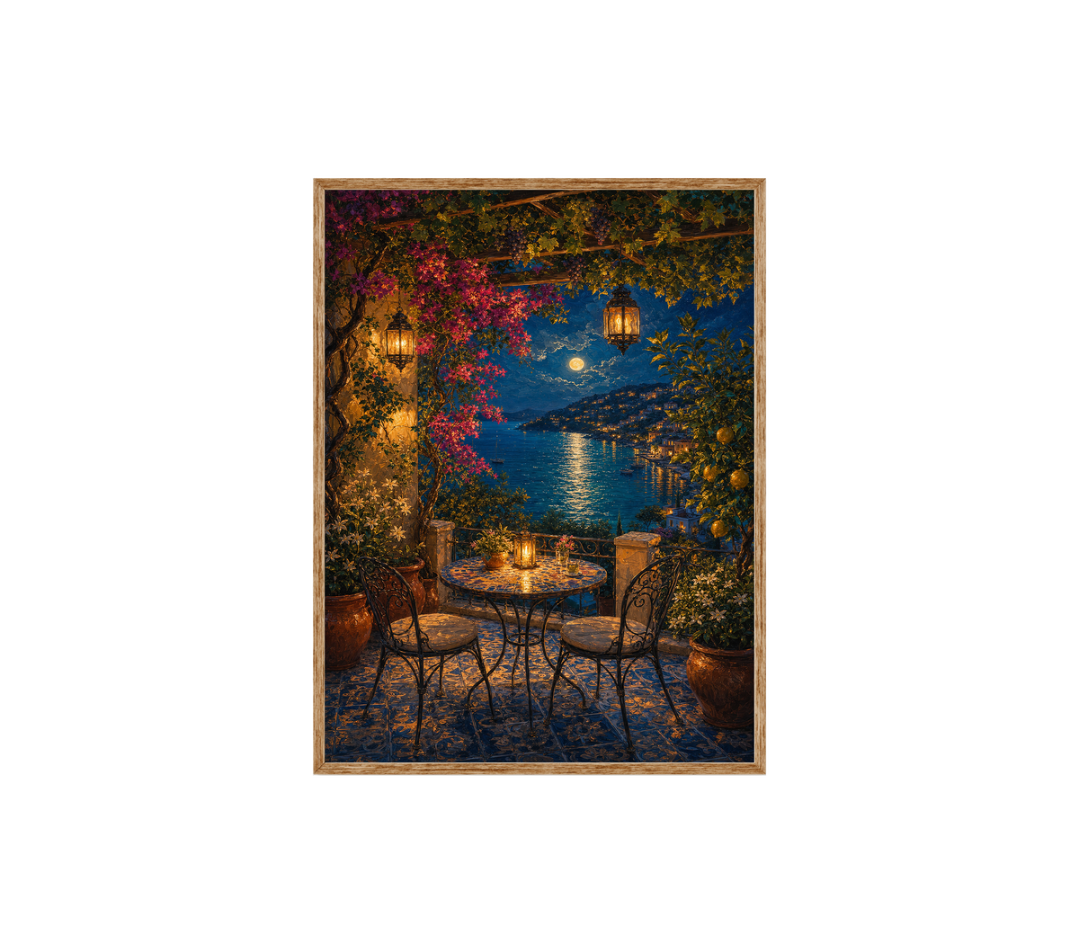 Midnight Lake Terrace Cafe Wall Art Print poster original preview