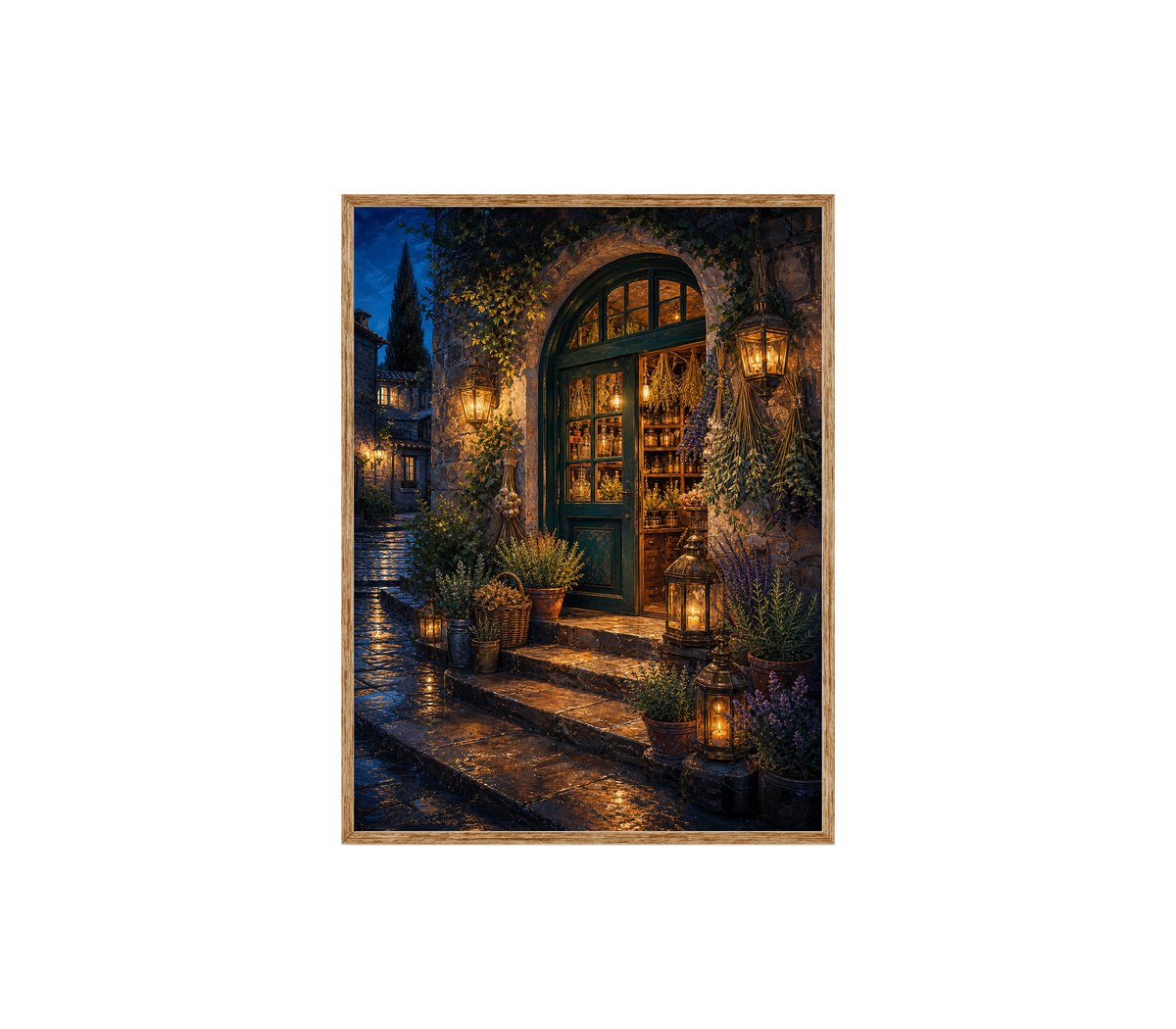 Arched Courtyard Cafe Night Wall Art Print poster original preview
