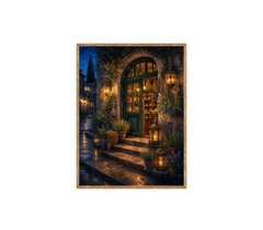 Arched Courtyard Cafe Night Wall Art Print poster original preview