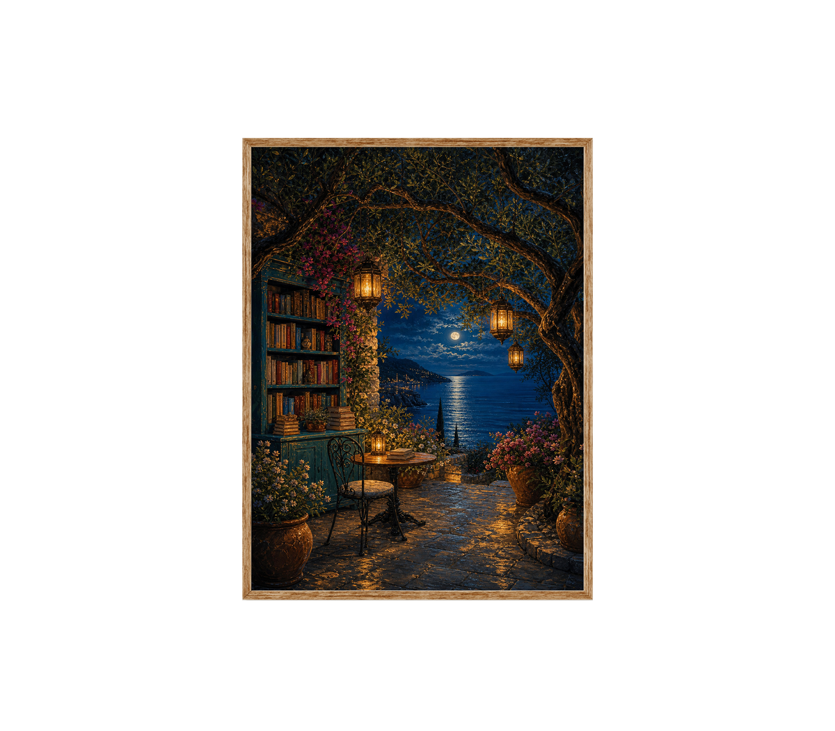 Moonlit Library Window Wall Art Print poster original preview