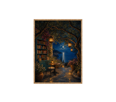Moonlit Library Window Wall Art Print poster original preview