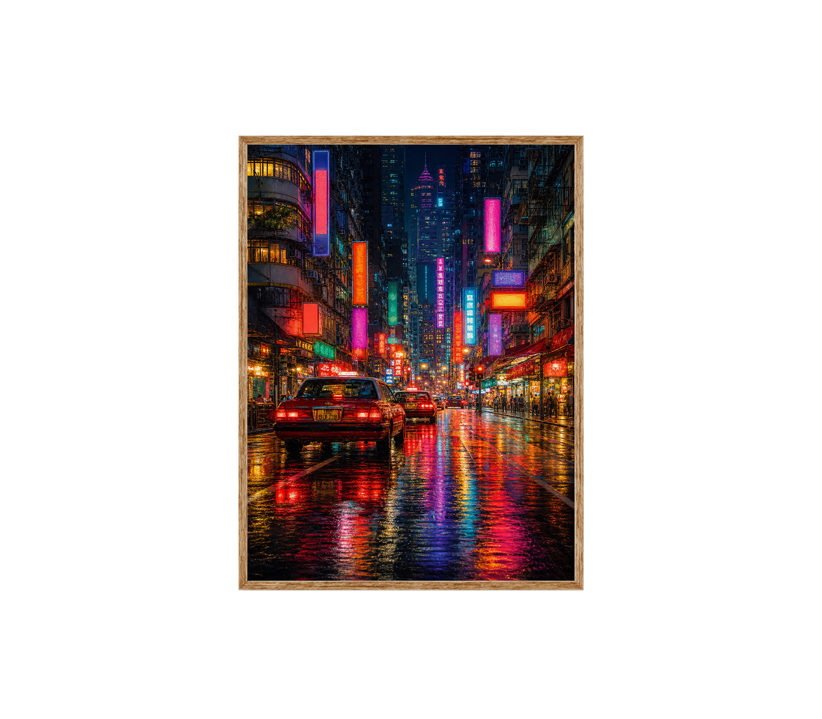 Neon City Rain Street Wall Art Print poster original preview