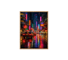 Neon City Rain Street Wall Art Print poster original preview