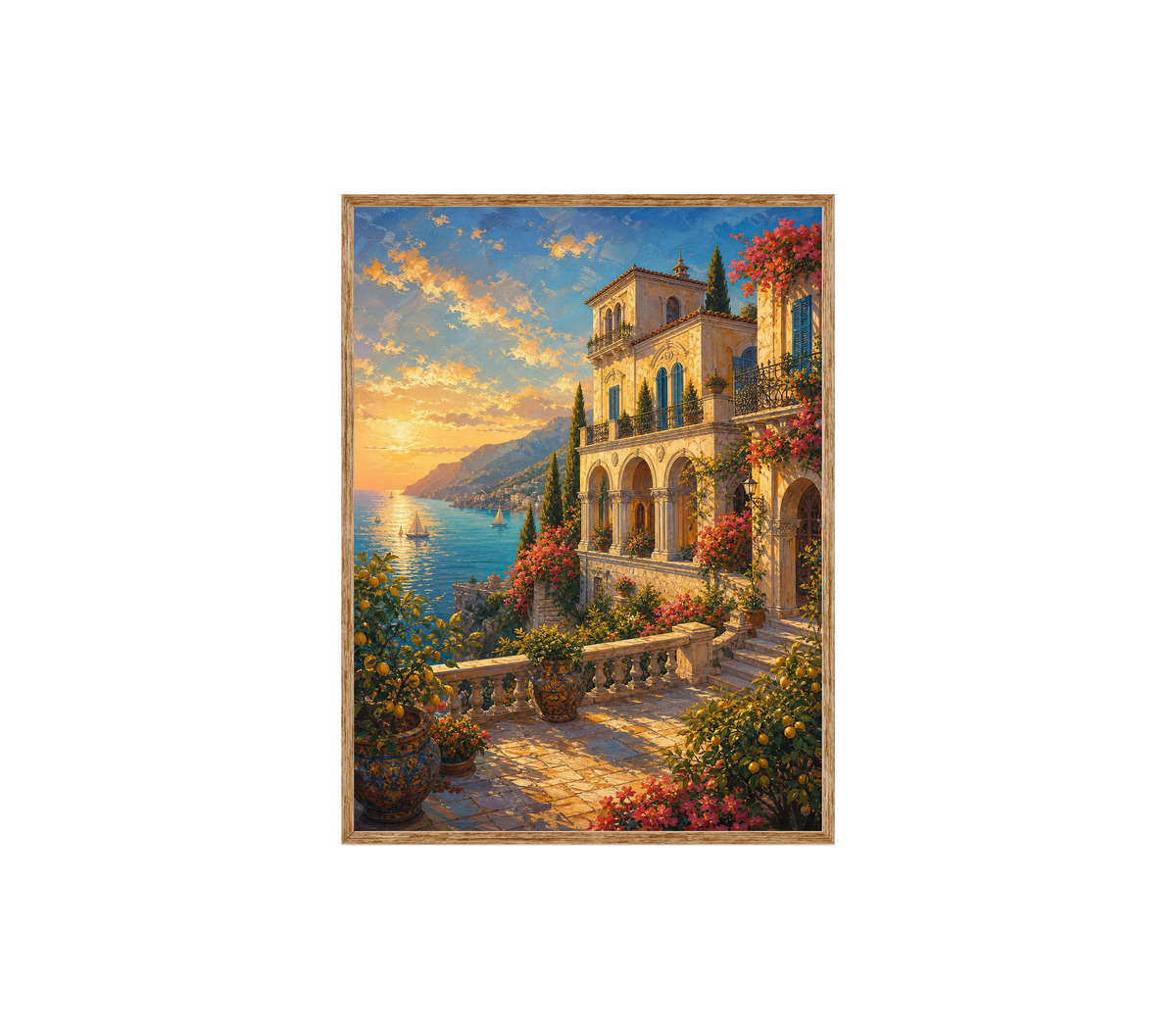 Tuscan Hillside Villa Garden Wall Art Print poster original preview