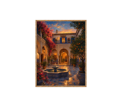 Spanish Courtyard Fountain Night Wall Art Print poster original preview
