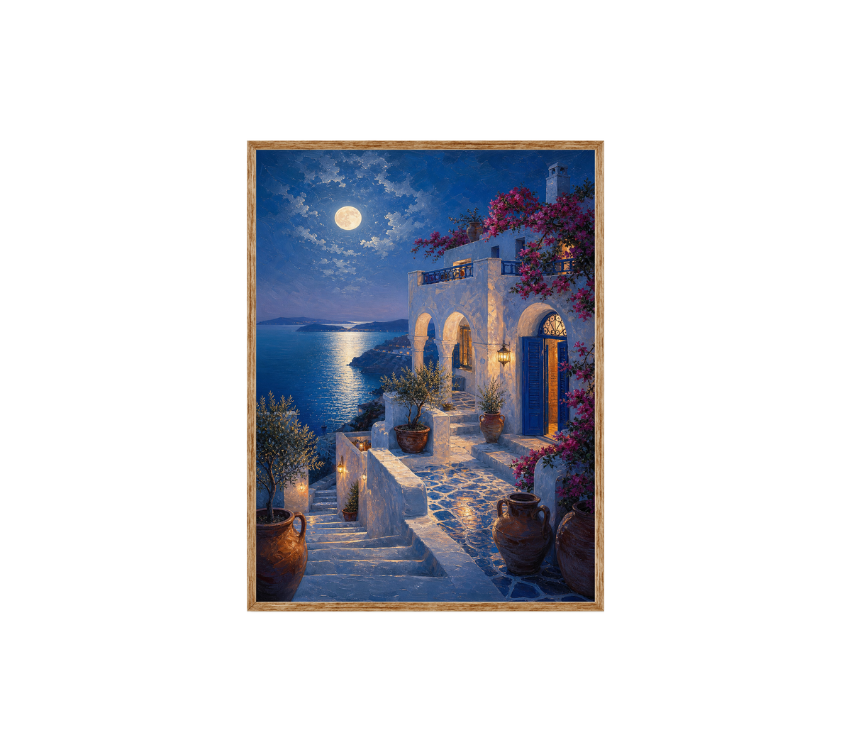 Santorini Moonlit Stairway Wall Art Print poster original preview