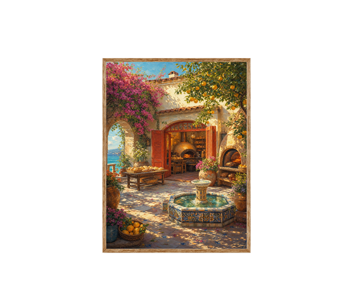 Mediterranean Courtyard Fountain Wall Art Print poster original preview