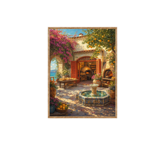Mediterranean Courtyard Fountain Wall Art Print poster original preview