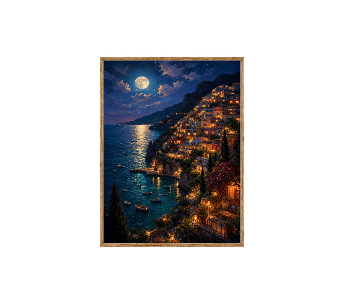 Moonlit Amalfi Coast Village Wall Art Print poster original preview