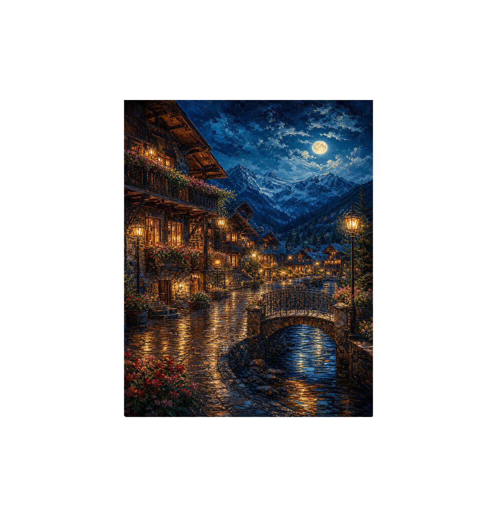 Venice Moonlit Canal Bridge Wall Art Print