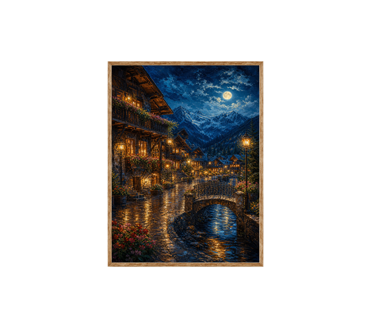Venice Moonlit Canal Bridge Wall Art Print poster original preview