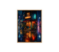 Rainy Neon Corner Restaurant Wall Art Print poster original preview