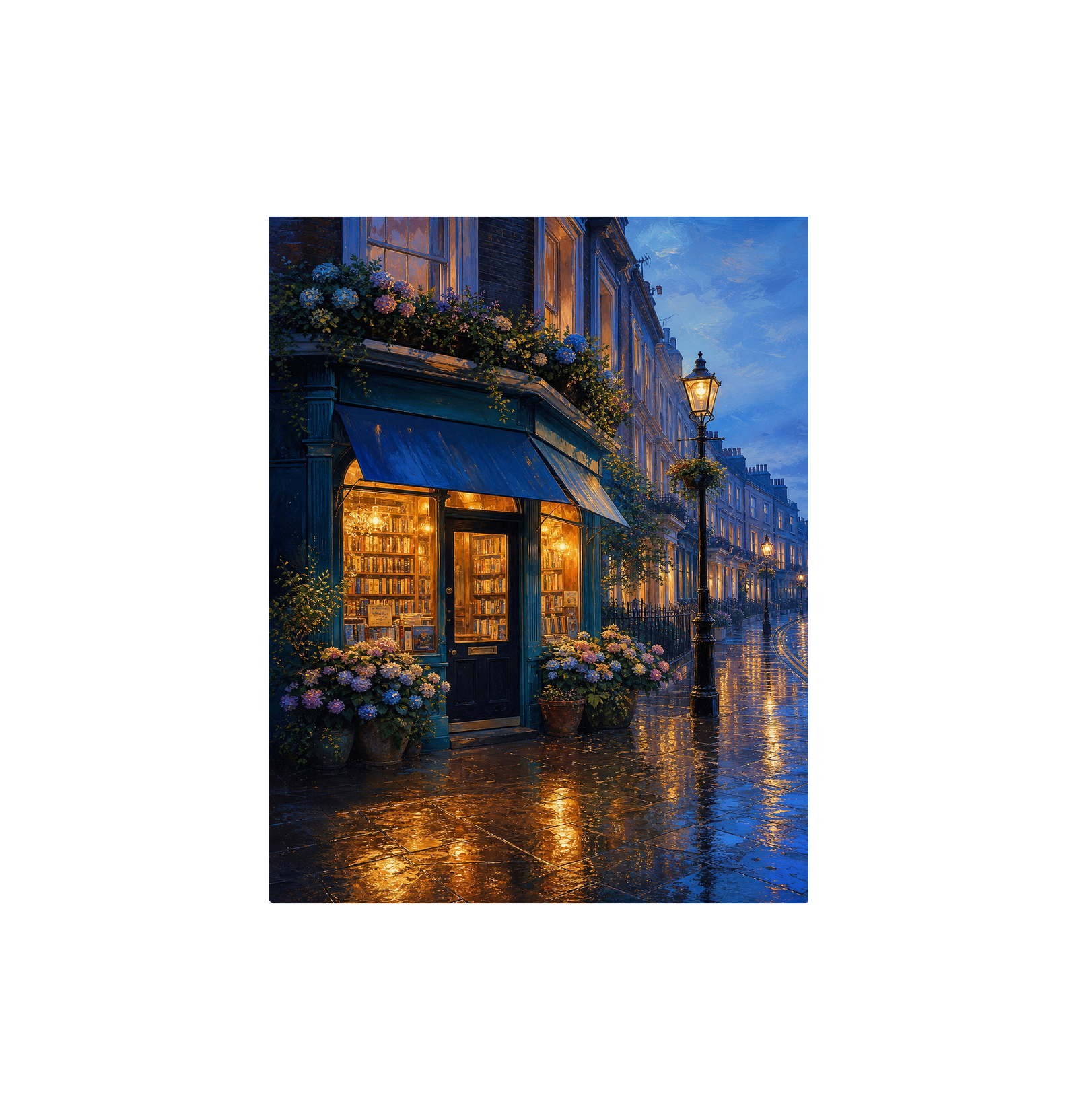 Blue Hour Flower Shop Street Wall Art Print