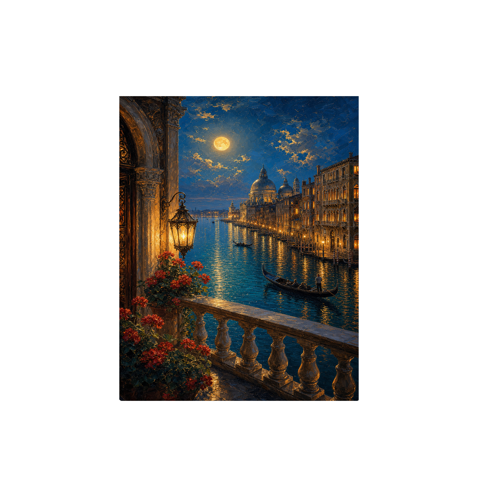 Venice Balcony Canal Moonlight Wall Art Print